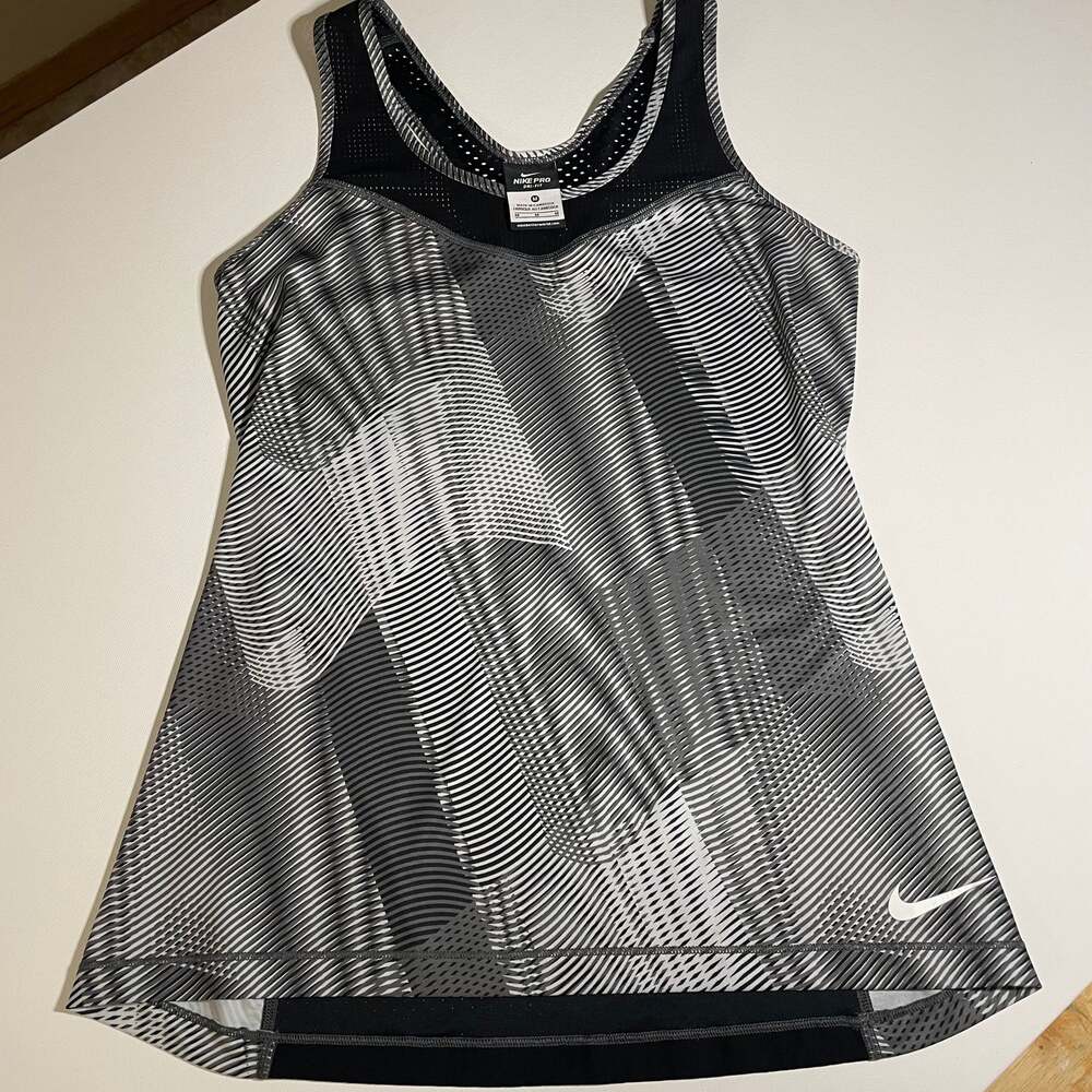 Nike Pro Dri-Fit Tank Top Womens Medium Black Striped Workout Active Gym